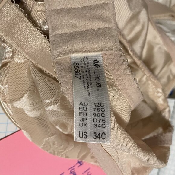 Wacoal Tan Floral Lace Unlined Underwire Awareness Bra 85567 Size 34C - Picture 4 of 4